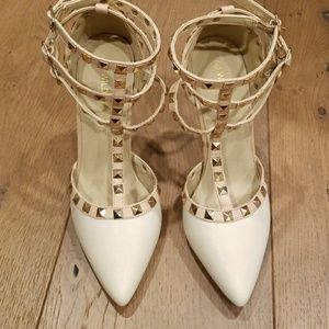 Wild Diva White Rock Stud Pointed Toe Heels